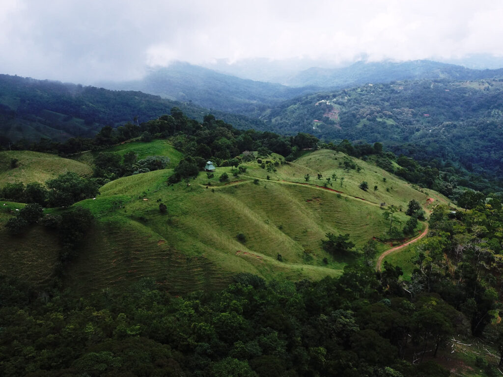 Aerial view of farm and jungle in Costa Rica