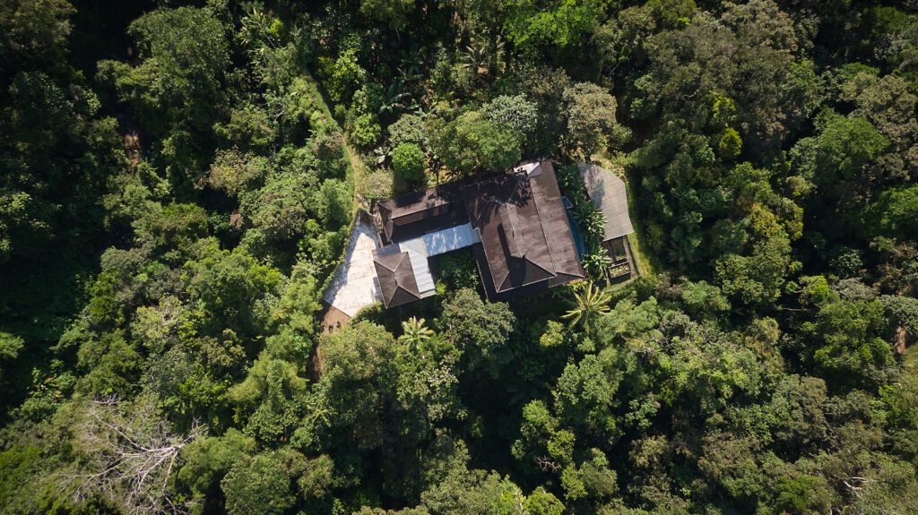 Aerial view of Cascavita home surrounded by jungle